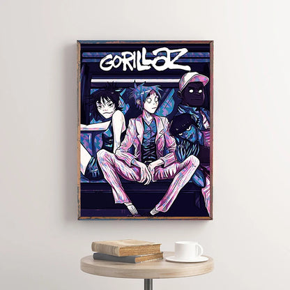 Gorillaz Poster – Anime Rock Band Wall Art Print for Music Fans