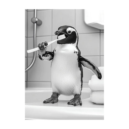 Funny Animal Bathroom Wall Art Poster – Black & White Vintage Print