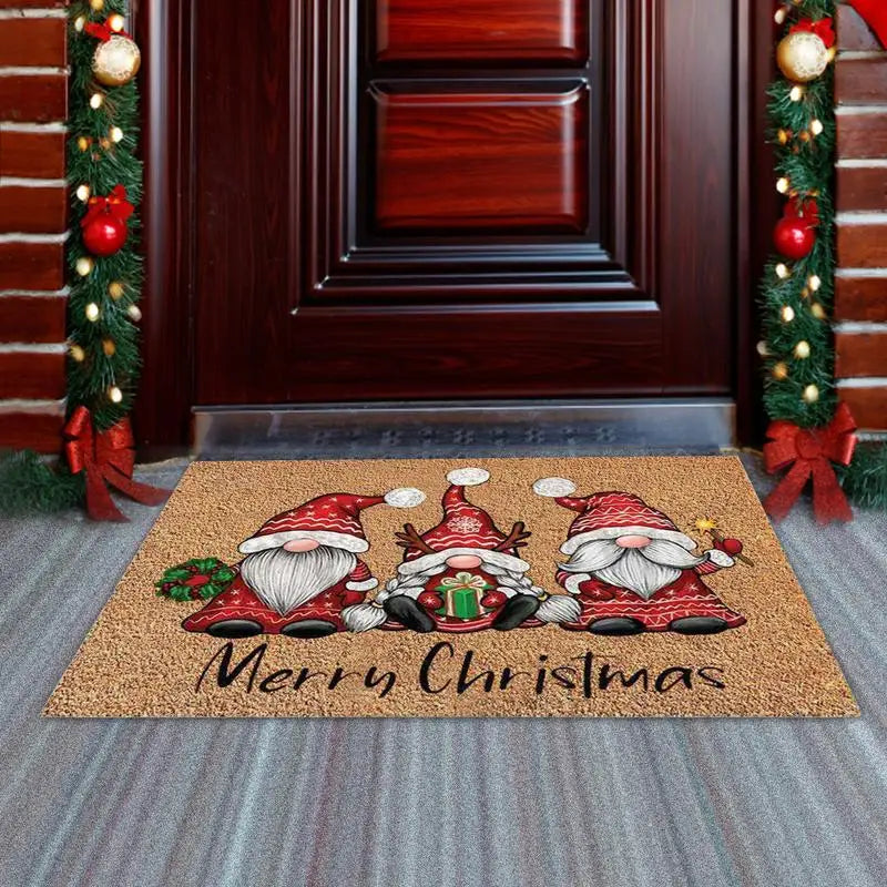 Christmas Gnome Welcome Door Mat – Indoor Outdoor Holiday Rug