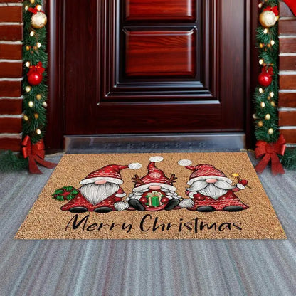 Christmas Gnome Welcome Door Mat – Indoor Outdoor Holiday Rug