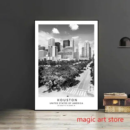 City Travel Poster – Black & White Landmark Wall Art Print for Home Decor