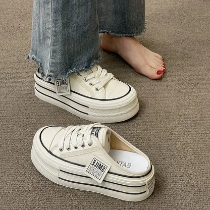 Platform Canvas Slip-On Mule Sneakers with Thick Sole