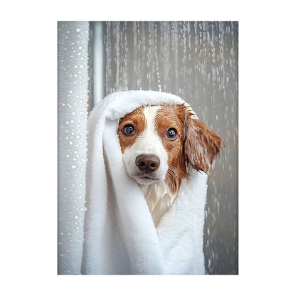 Cute Dog Bathroom Wall Art Poster – Funny Shower Print