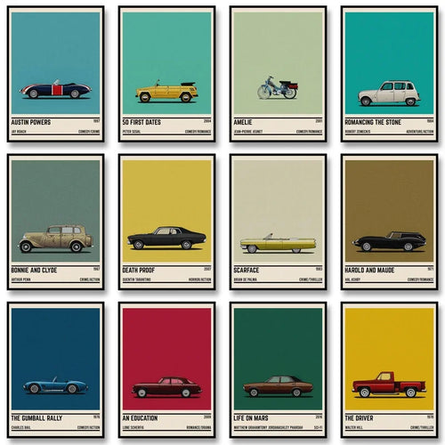 Movie Car Minimalist Poster Wall Art Print | Classic Film Decor