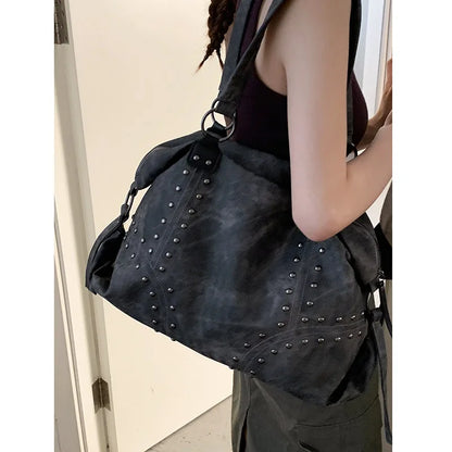 Retro Rivet Shoulder Bag for Women – Large Capacity Hobo Tote