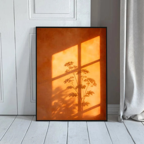 Botanical Window Shadow Canvas Wall Art – Terracotta Sunset Print