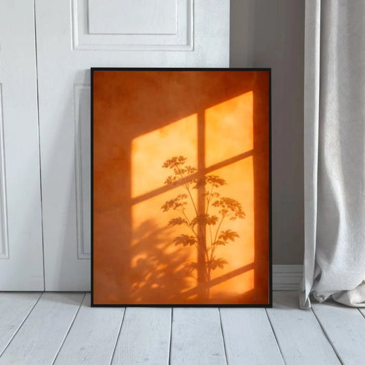 Botanical Window Shadow Canvas Wall Art – Terracotta Sunset Print