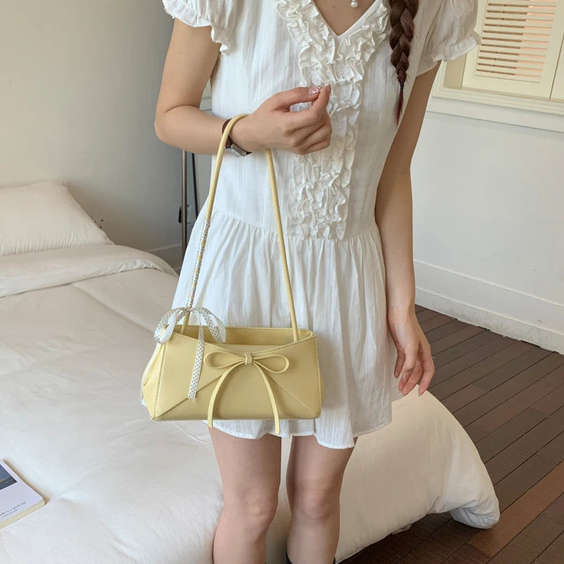 Women's Small PU Leather Shoulder Bag with Bow Detail