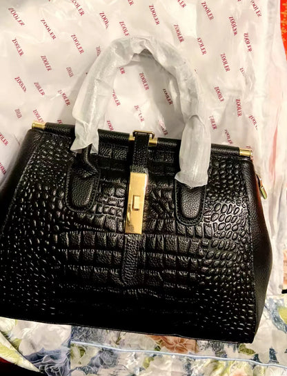 Alligator-Embossed Genuine Leather Women's Crossbody Handbag