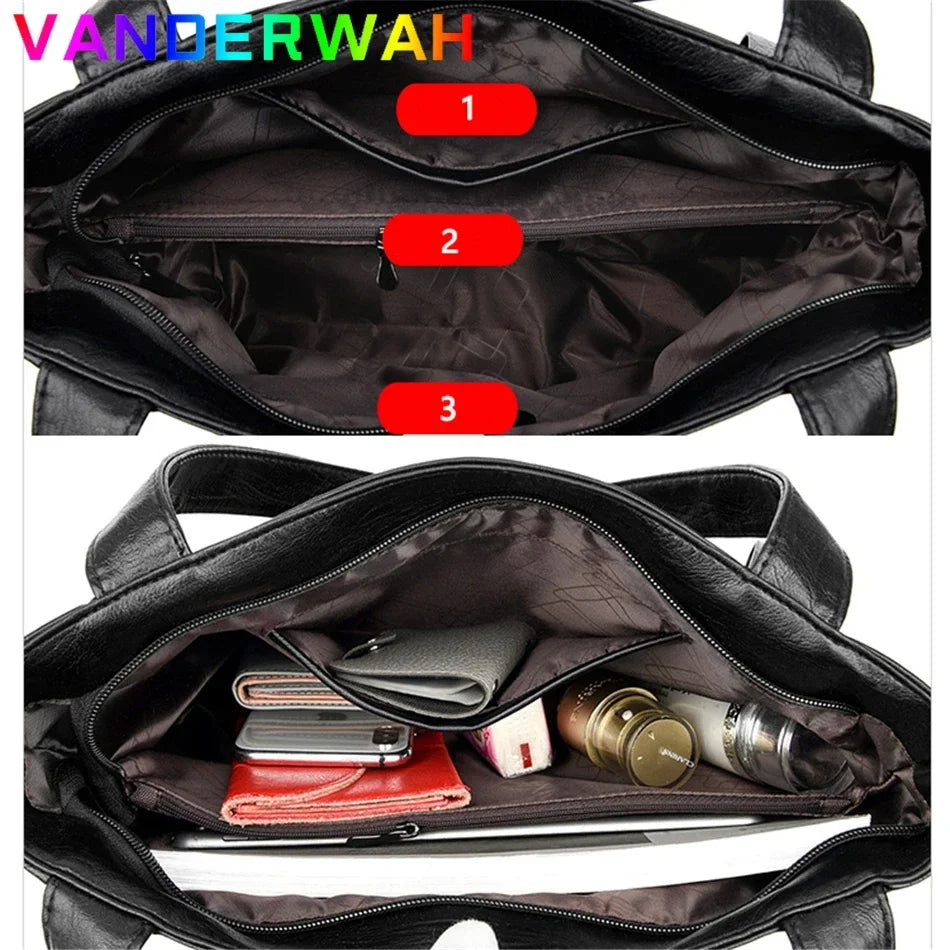 Women's Leather Tote Bag – Top Handle Shoulder Handbag