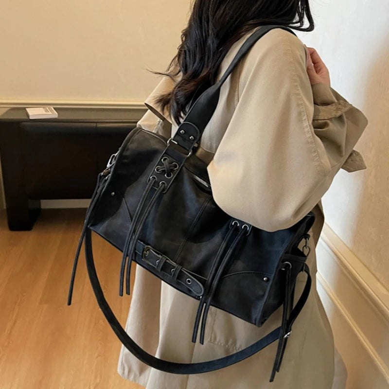 Retro Motorcycle Handbag Women Horizontal Tote