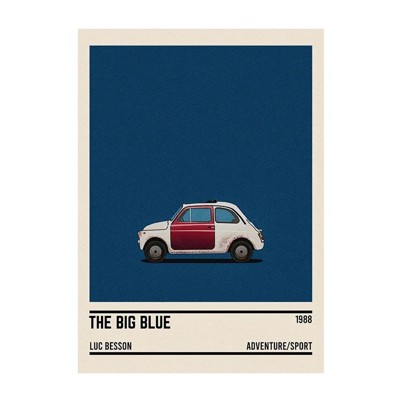Movie Car Minimalist Poster Wall Art Print | Classic Film Decor