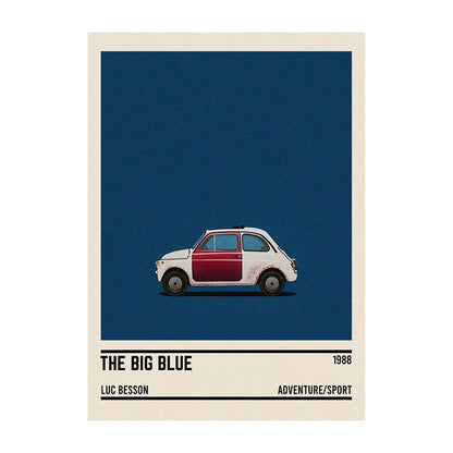 Movie Car Minimalist Poster Wall Art Print | Classic Film Decor