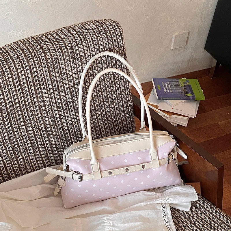 Polka Dot Top Handle Bag – Korean Style Contrast Color Crossbody