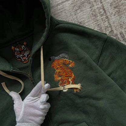 Tiger Embroidered Double Zip Hoodie – Unisex Y2K Streetwear