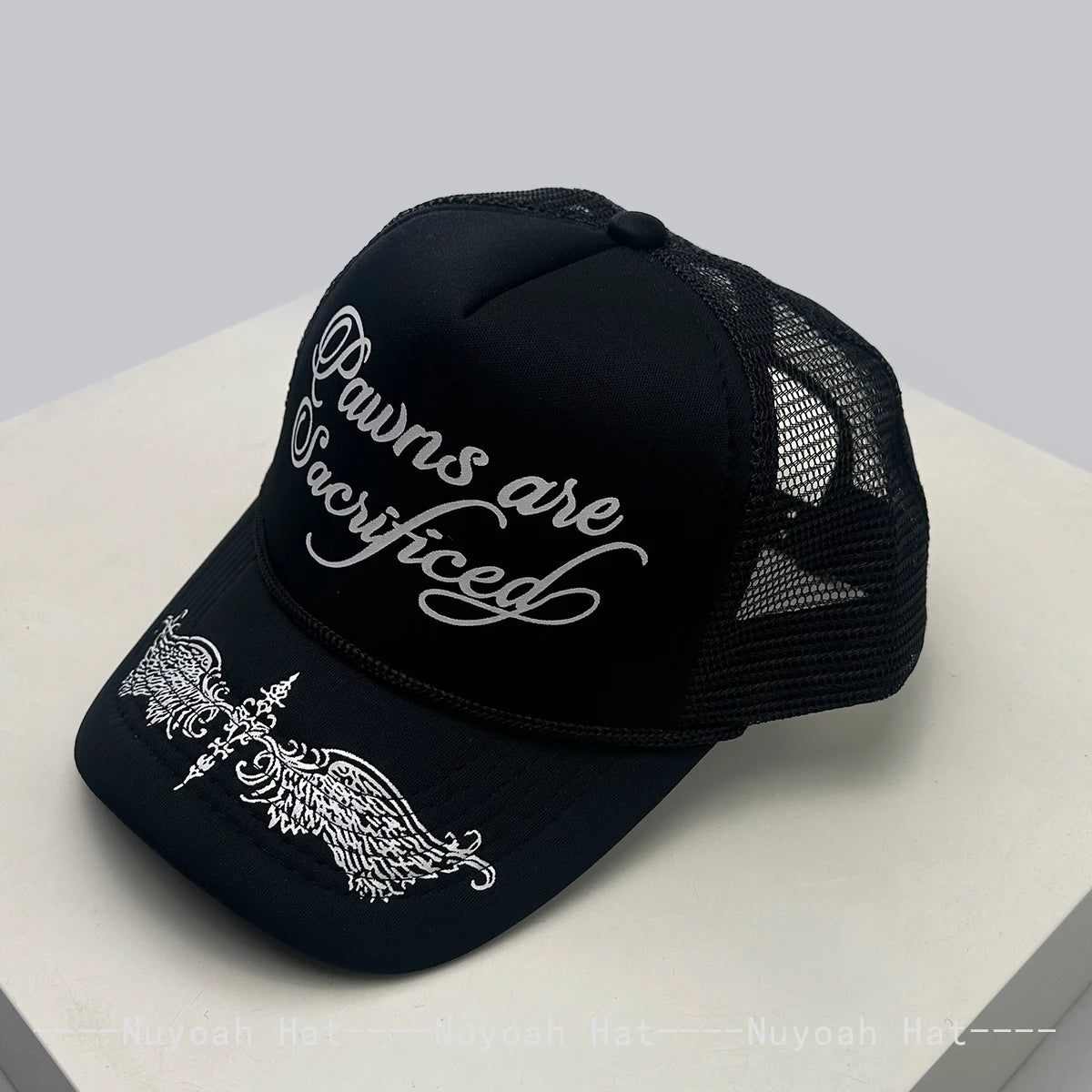 Mesh Trucker Cap with Wing & Letter Print – Unisex Hip Hop Baseball Hat