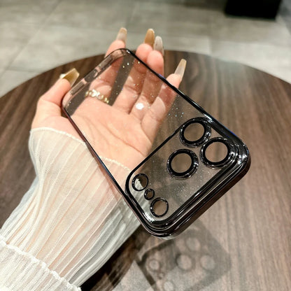 Glitter Transparent iPhone Case with Electroplated Frame – iPhone 11–17 Series