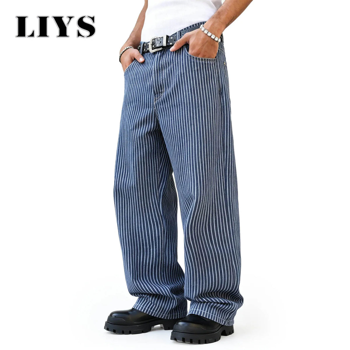Men's Striped Wide Leg Straight Jeans – Retro Streetwear