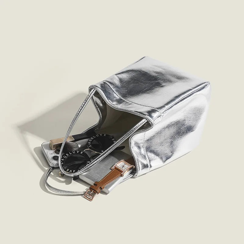 Trendy Silver Portable Bucket Shoulder Bag