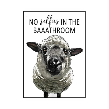 Funny Animal Bathroom Wall Art Poster – Cow, Donkey, Llama, Goat Print