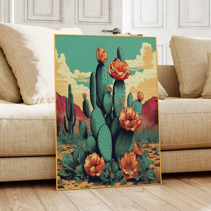 Desert Cactus Sunset Wall Art Canvas Poster – Flowering Southwest Print