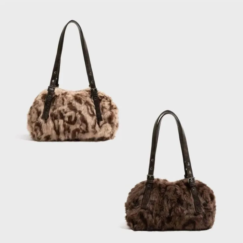 Hot Girl Leopard Plush Underarm Bag