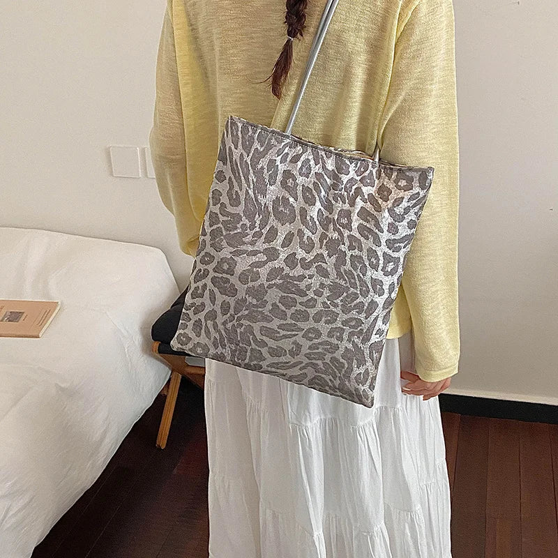 Leopard & Sequin Tote Bag – Women's Glam Shoulder Handbag