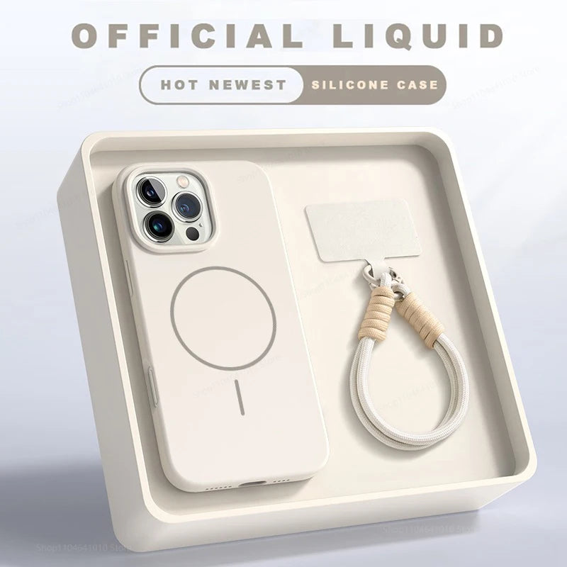 MagSafe Liquid Silicone iPhone Case with Wrist Lanyard