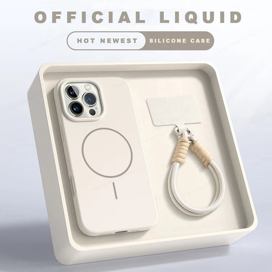 MagSafe Liquid Silicone iPhone Case with Wrist Lanyard