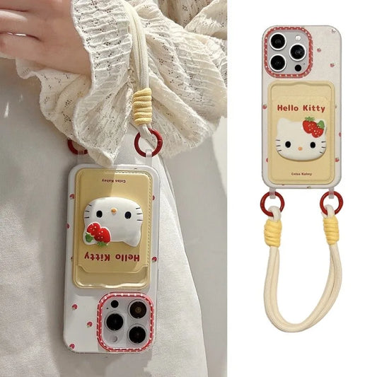 Hello Kitty Strawberry 3D Card Holder iPhone Case with Strap