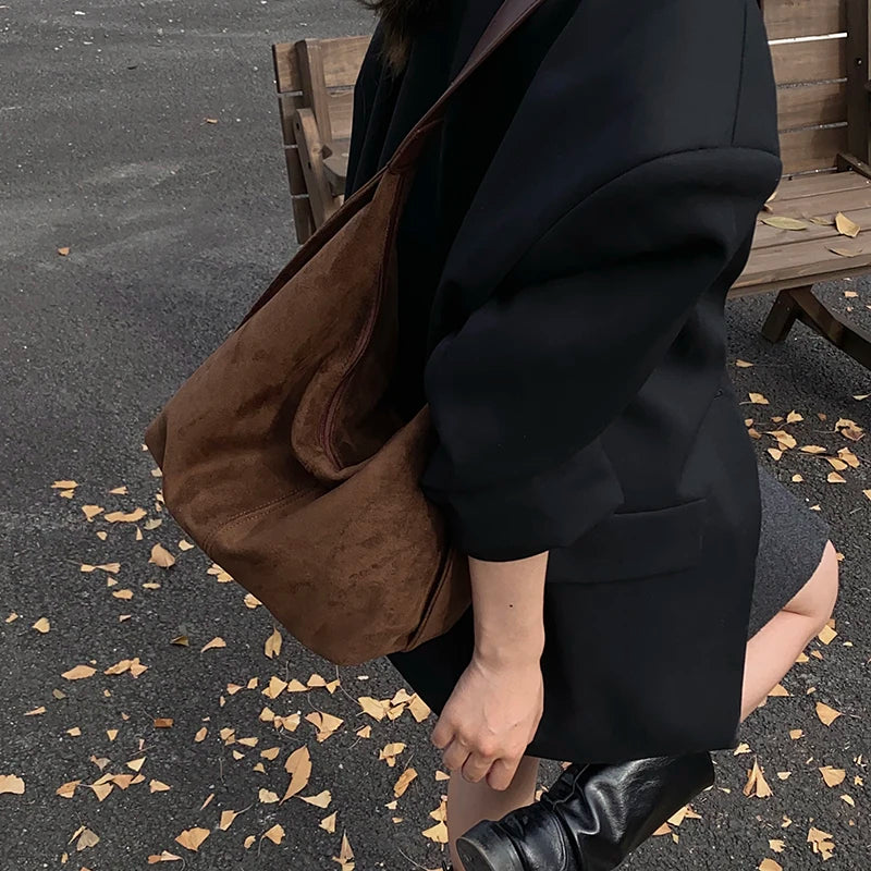 Women PU Suede Shoulder Bag Winter Retro Soft Hobo Bag