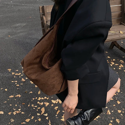 Women PU Suede Shoulder Bag Winter Retro Soft Hobo Bag