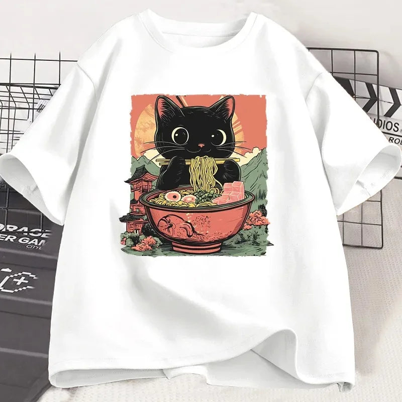Black Cat Ramen T-Shirt – Women's Harajuku Graphic Tee