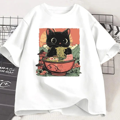 Black Cat Ramen T-Shirt – Women's Harajuku Graphic Tee