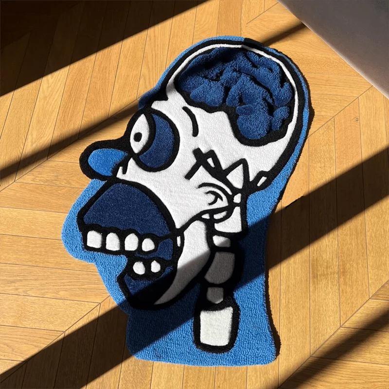 Skull Head Gaming Rug – Blue White Cool Anatomy Floor Mat