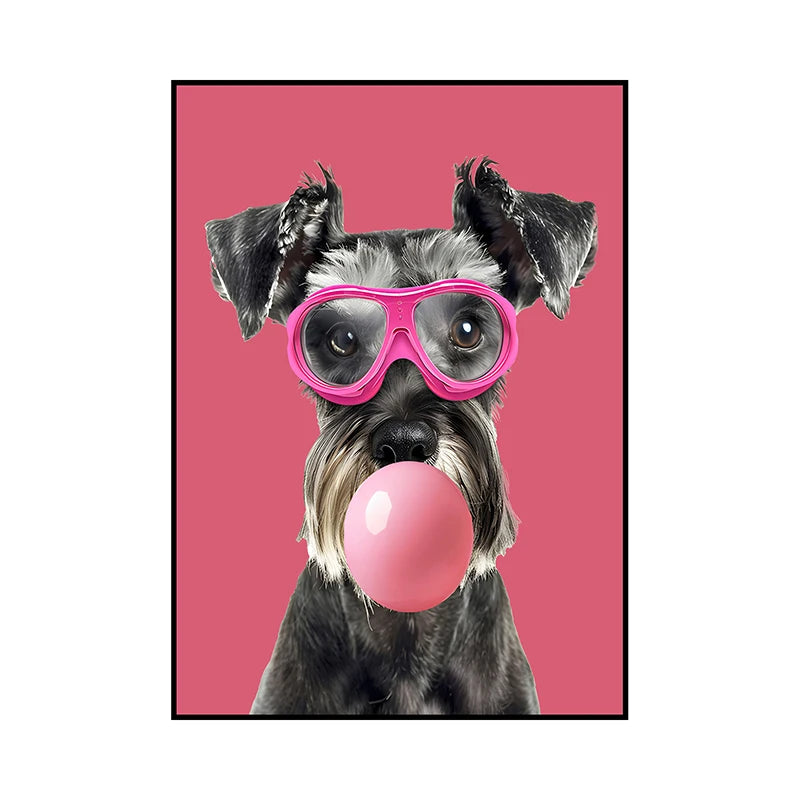 Funny Dog Bubble Gum Poster – Pomeranian with Pink Glasses Wall Art Print