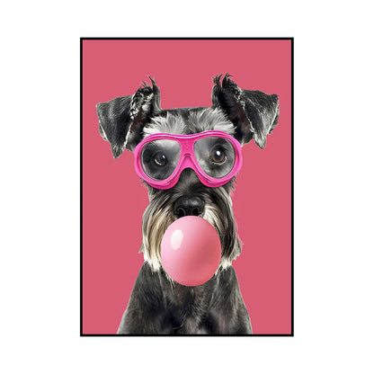 Funny Dog Bubble Gum Poster – Pomeranian with Pink Glasses Wall Art Print