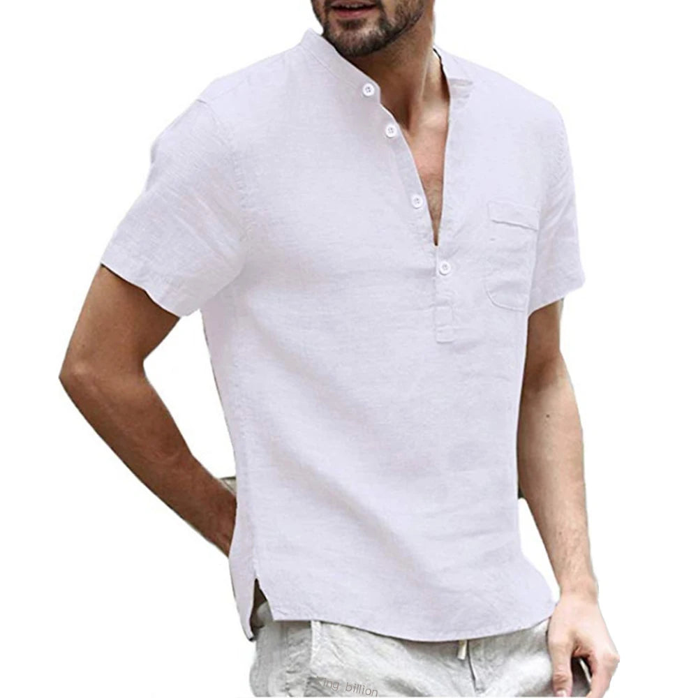 Men's Cotton Linen Short Sleeve Casual Shirt