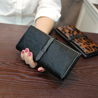 Leopard Print Genuine Leather Long Wallet for Women