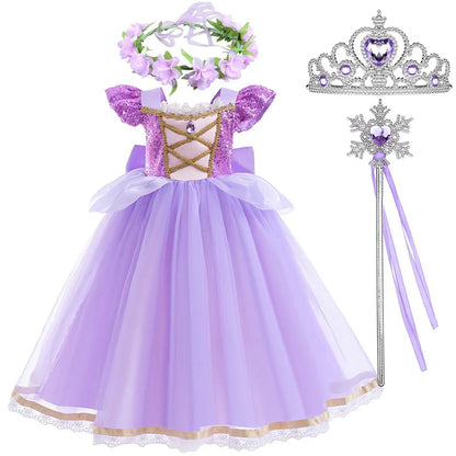 Rapunzel Purple Puffy Dress With Accessories