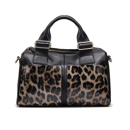 Leopard Genuine Leather Boston Crossbody Bag for Women