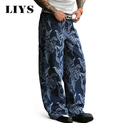 Men's Floral Print Loose Straight Jeans – Retro Streetwear