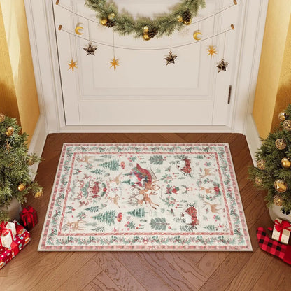Christmas Non-Slip Area Rug – Vintage Holiday Floor Mat