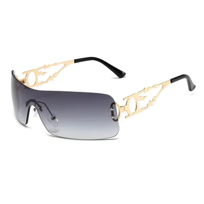 Rimless Y2K Shield Sunglasses – UV400 Wraparound Unisex