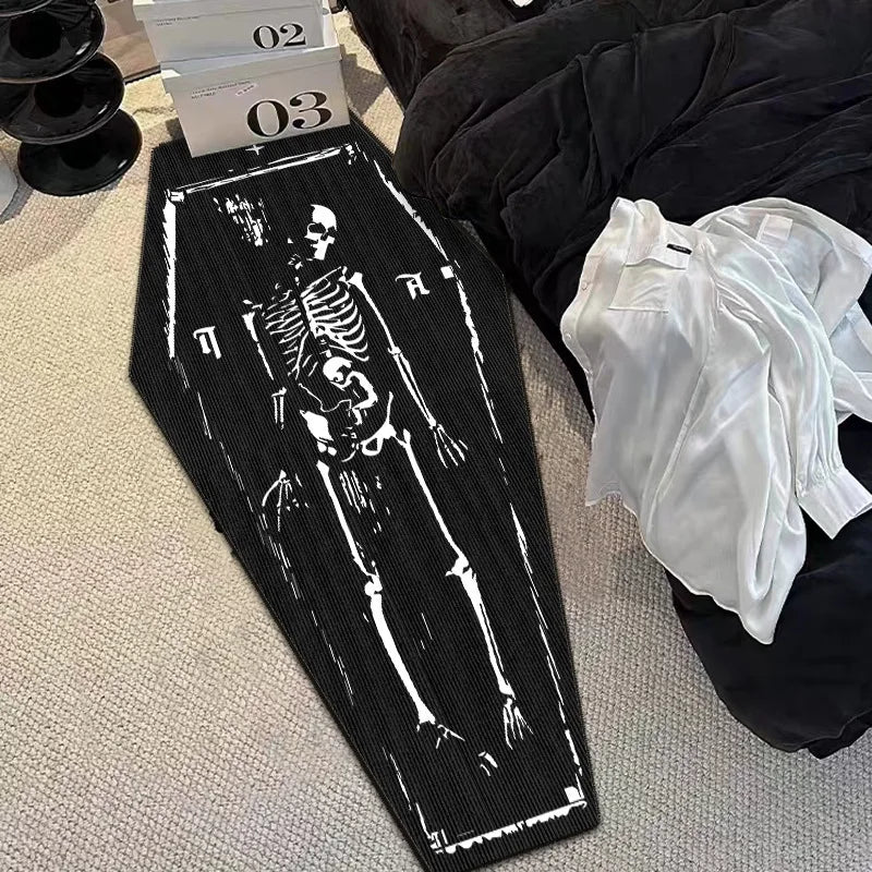Gothic Skull Coffin Rug – Halloween Non-Slip Floor Mat