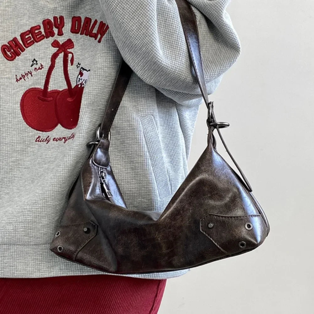 Pu Leather Retro Women's Underarm Bag Cool Y2k Girls