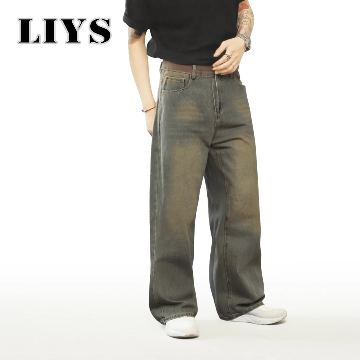 Men S European American Retro Baggy Straight Leg Jeans Spring Women Washed Denim Pants Summer Street