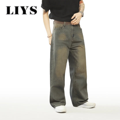 Men S European American Retro Baggy Straight Leg Jeans Spring Women Washed Denim Pants Summer Street