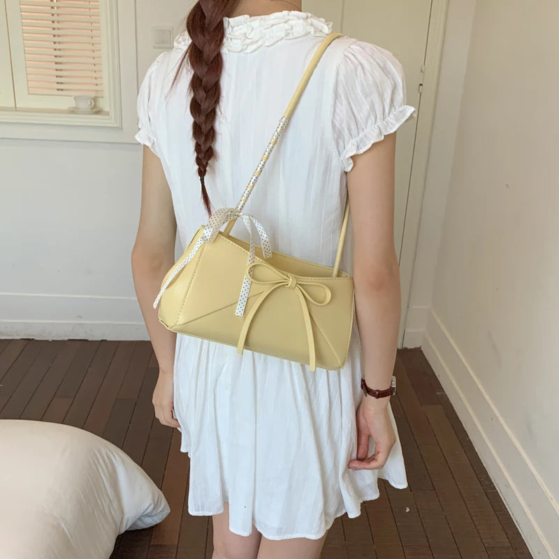 Women's Small PU Leather Shoulder Bag with Bow Detail