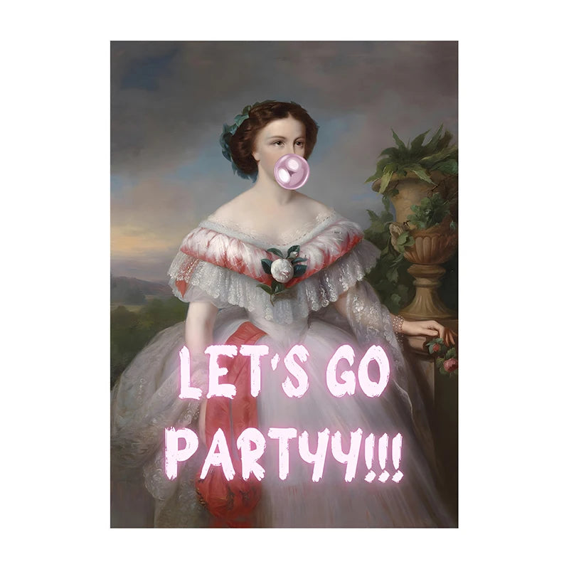 Bubble Gum Baroque Portrait Wall Art Poster – Vintage Altered Art Print